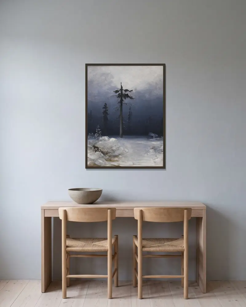 Baum in einem winterlichen Wald von Peder Balke gerahmt an einer Wand