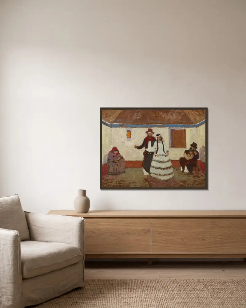 Tanz auf einer Ranch von Pedro Figari gerahmt an einer Wand