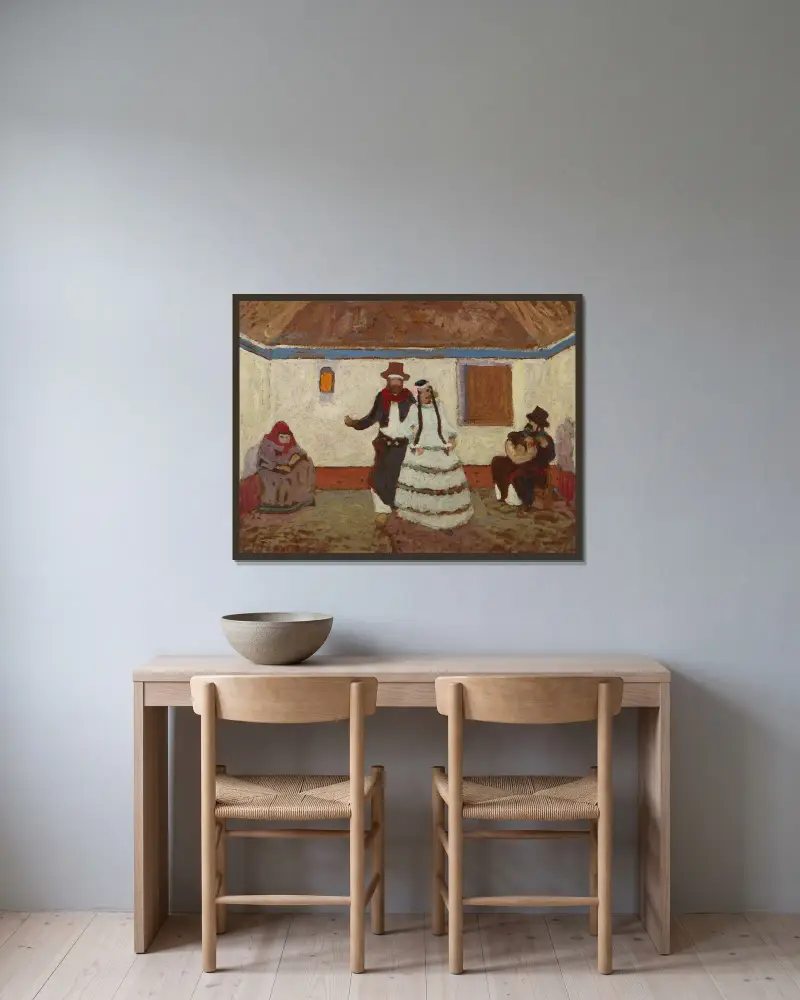 Tanz auf einer Ranch von Pedro Figari gerahmt an einer Wand