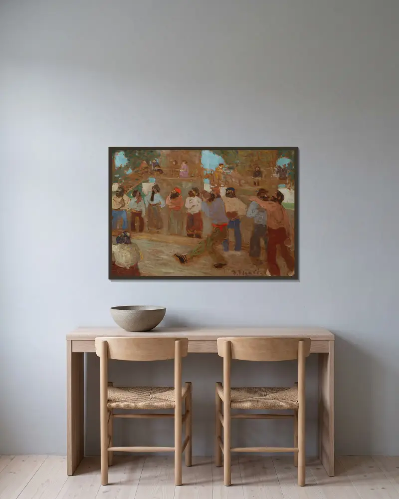 Boisko do bochas, Pedro Figari w ramie na ścianie