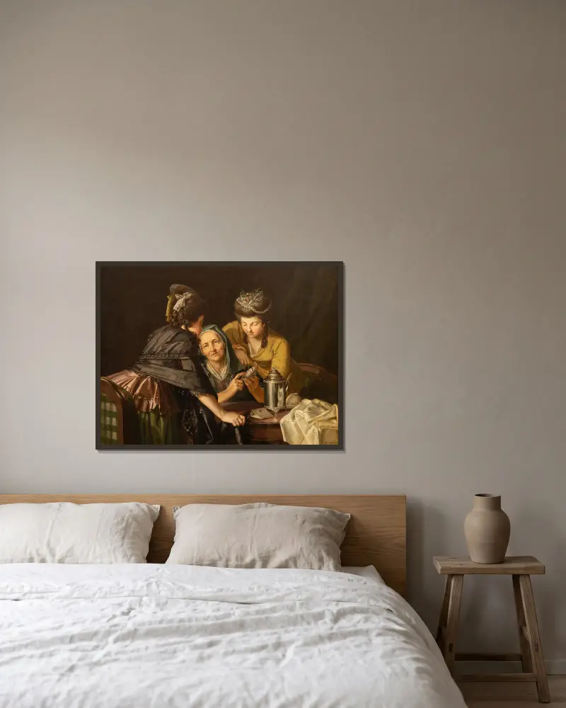 Bei der Wahrsagerin von Pehr Hilleström gerahmt an einer Wand