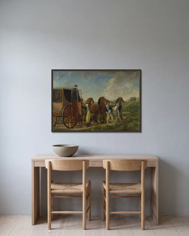 Kung Adolf Fredrik (1710–1771) på Loka brunn 1762 av Pehr Hilleström inramad på en vägg