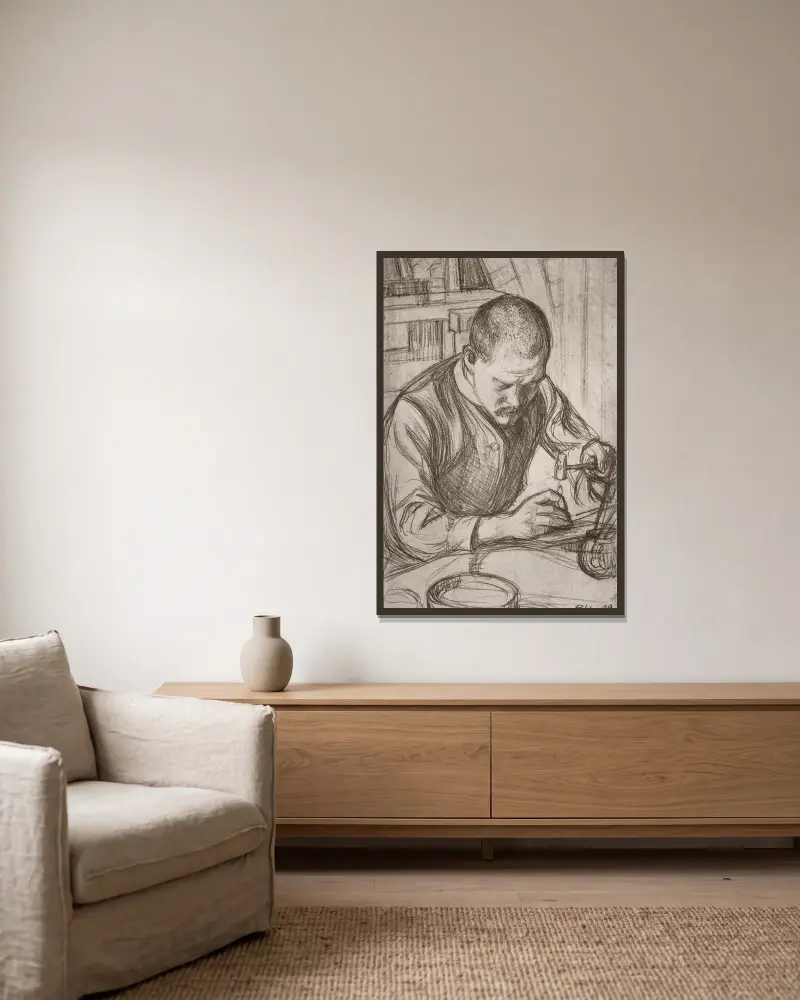 Arttu Kupferprägung von Pekka Halonen gerahmt an einer Wand