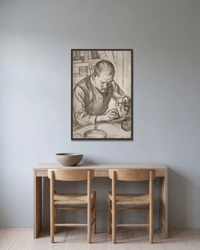 Arttu Kupferprägung von Pekka Halonen gerahmt an einer Wand