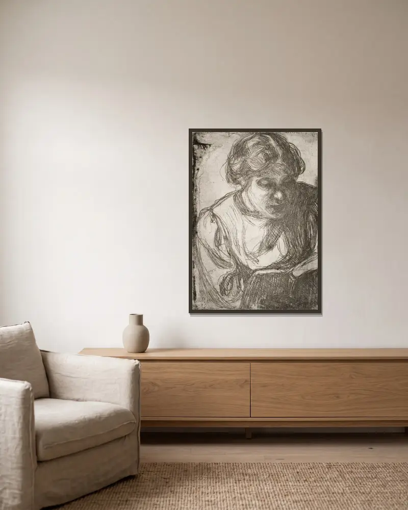 Girl Reading (Hilda Tamminen) von Pekka Halonen gerahmt an einer Wand