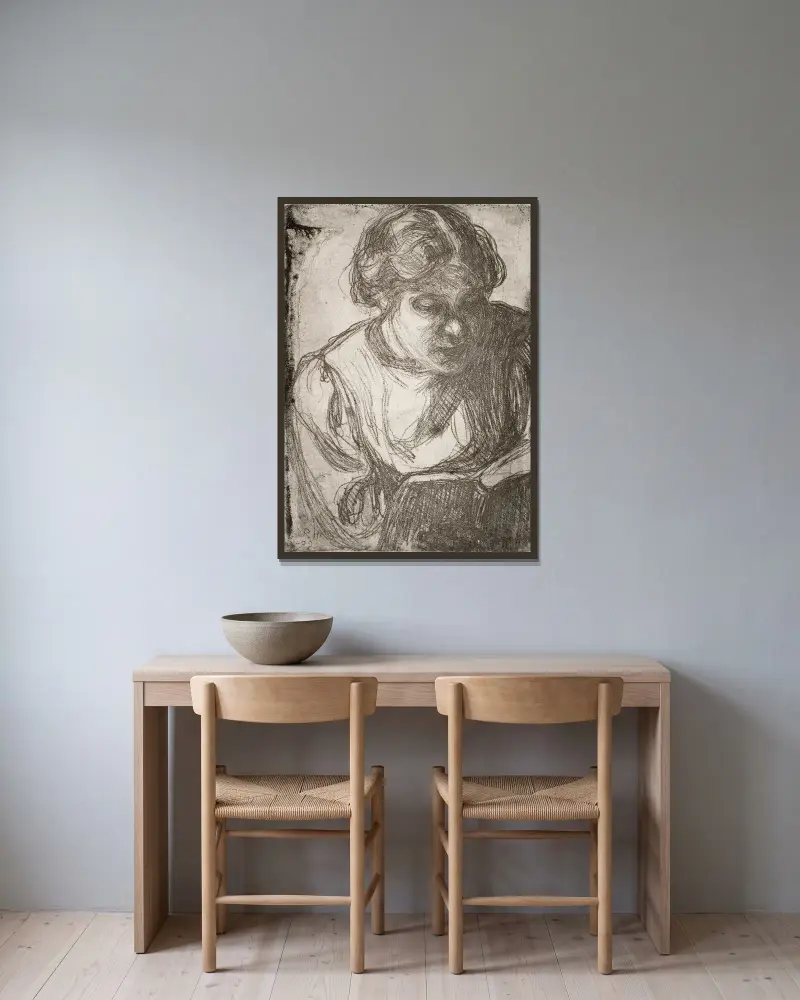 Girl Reading (Hilda Tamminen) von Pekka Halonen gerahmt an einer Wand