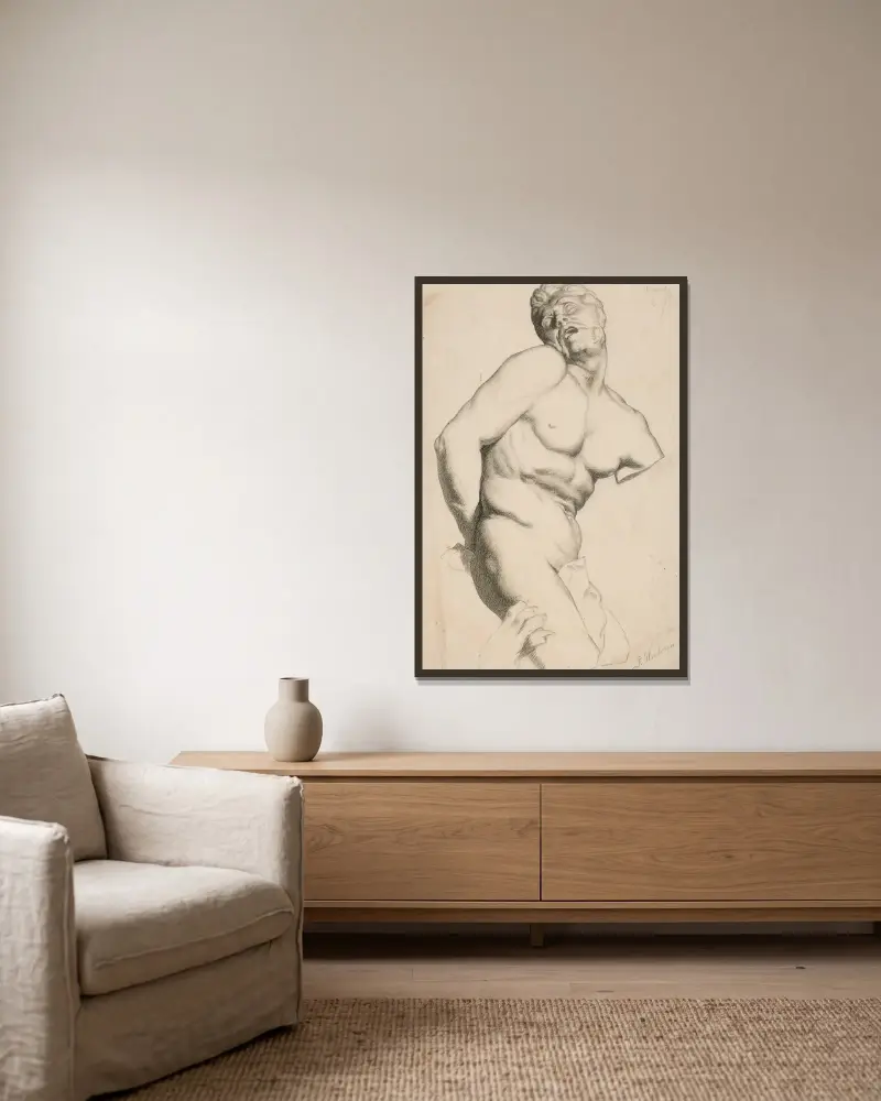 Milo of Croton av Pekka Halonen inramad på en vägg