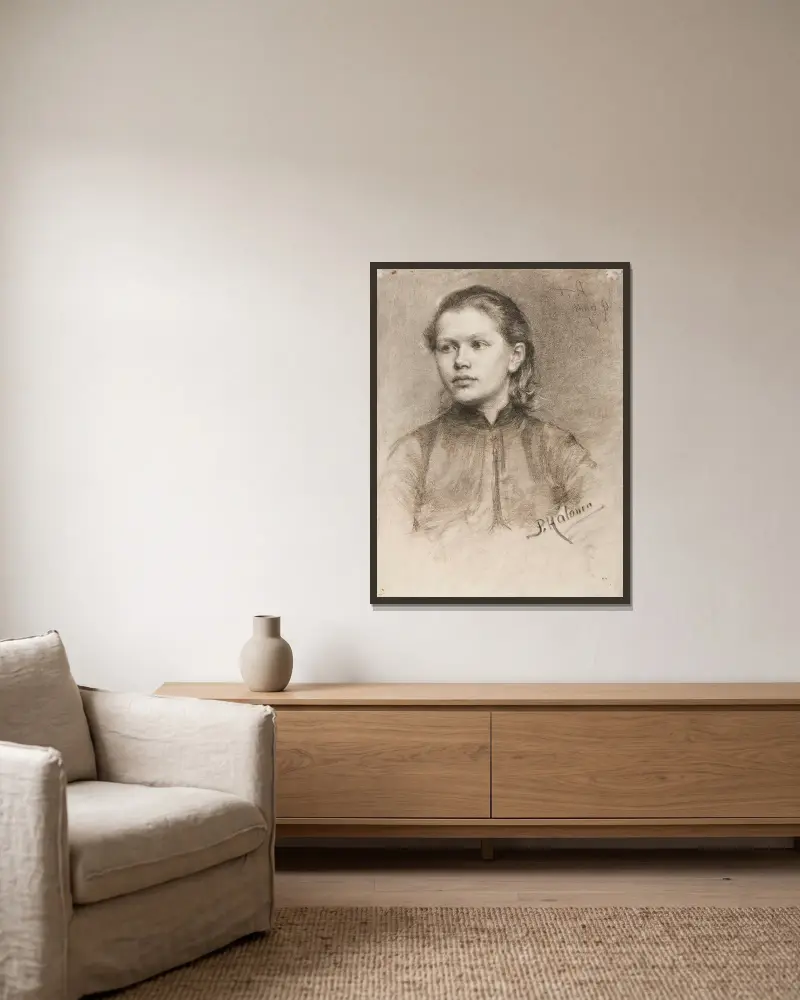 Portrait of a Young Woman av Pekka Halonen inramad på en vägg