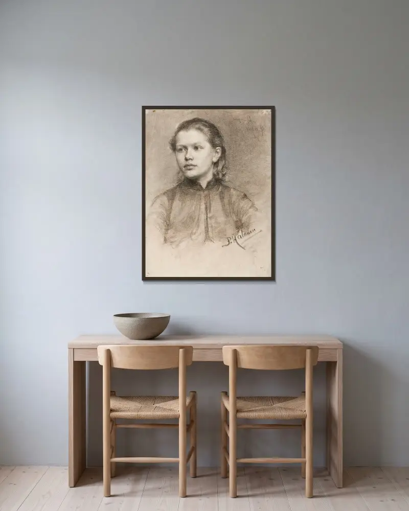 Portrait of a Young Woman av Pekka Halonen inramad på en vägg