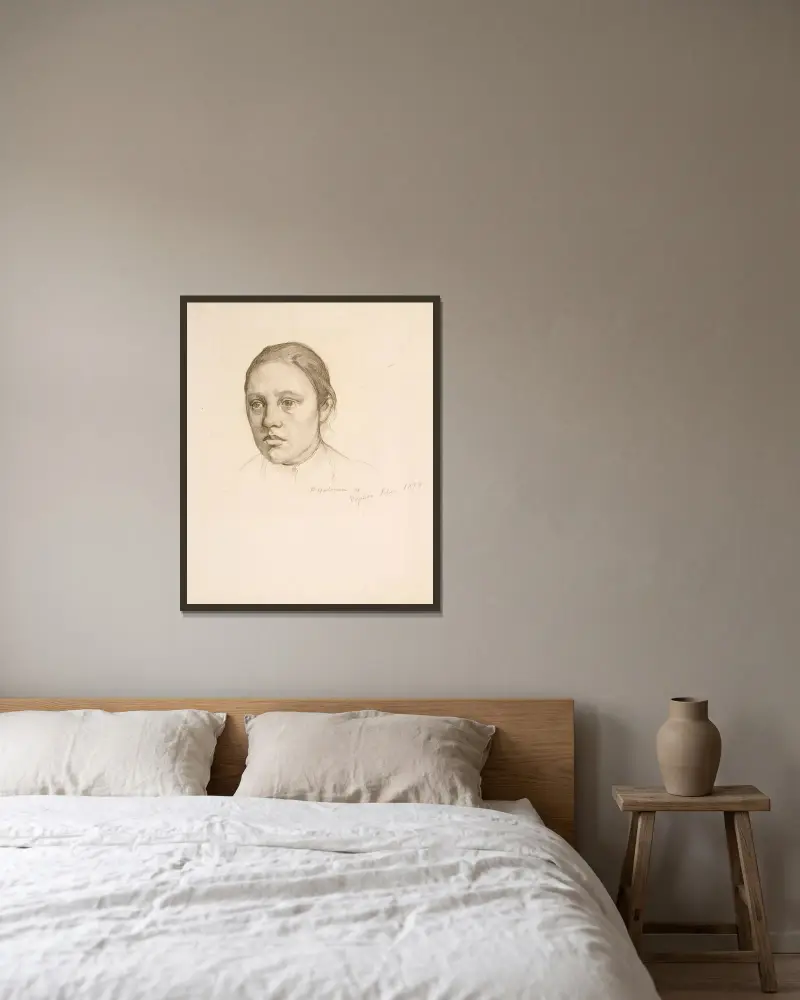 Sohvi Virpelä (die Schwester des Künstlers) von Pekka Halonen gerahmt an einer Wand