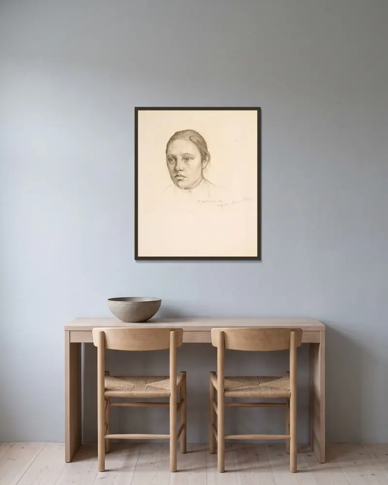 Sohvi Virpelä (die Schwester des Künstlers) von Pekka Halonen gerahmt an einer Wand