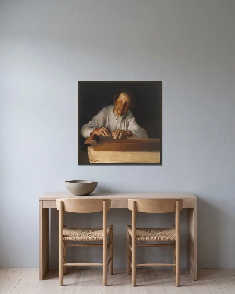 Der Kantele-Spieler von Pekka Halonen gerahmt an einer Wand