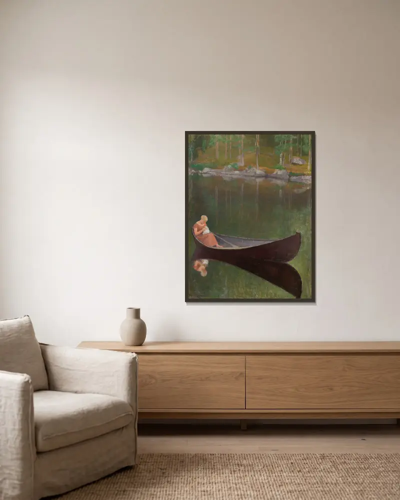 Woman In A Boat av Pekka Halonen inramad på en vägg