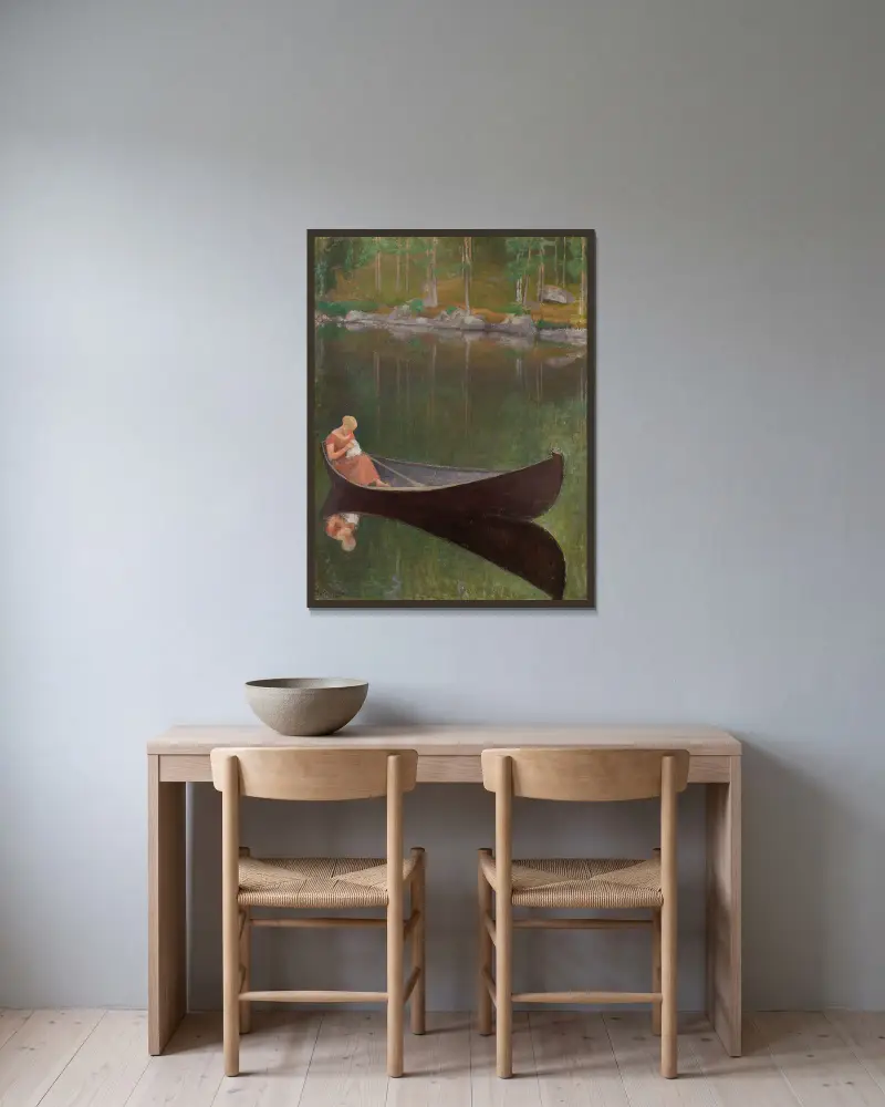 Woman In A Boat av Pekka Halonen inramad på en vägg