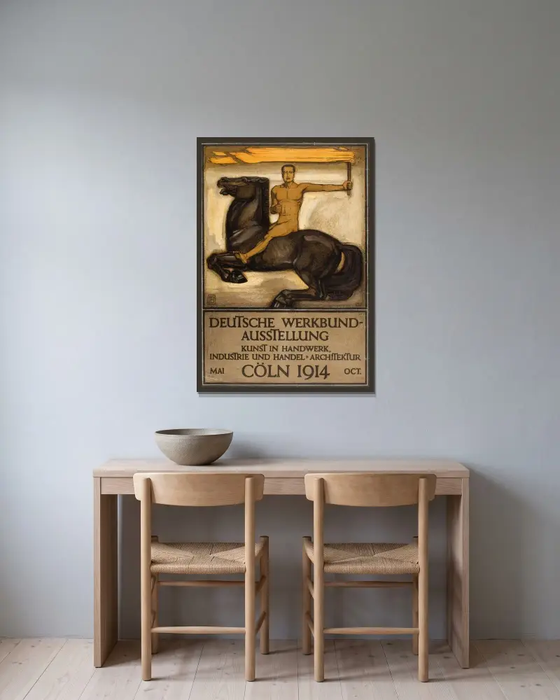 German Workers union-exhibition Art in handcrafts, industry, trade and architecture av Peter Behrens inramad på en vägg
