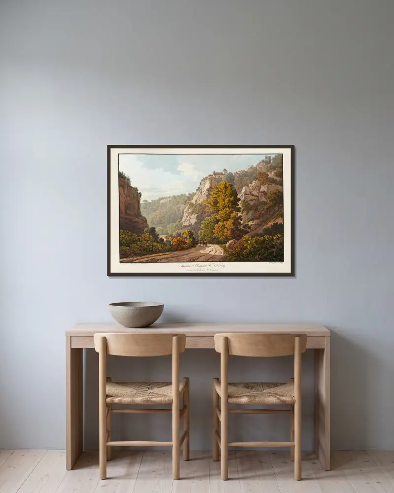 Chateau et Chapelle de Vorburg av Peter Birmann inramad på en vägg
