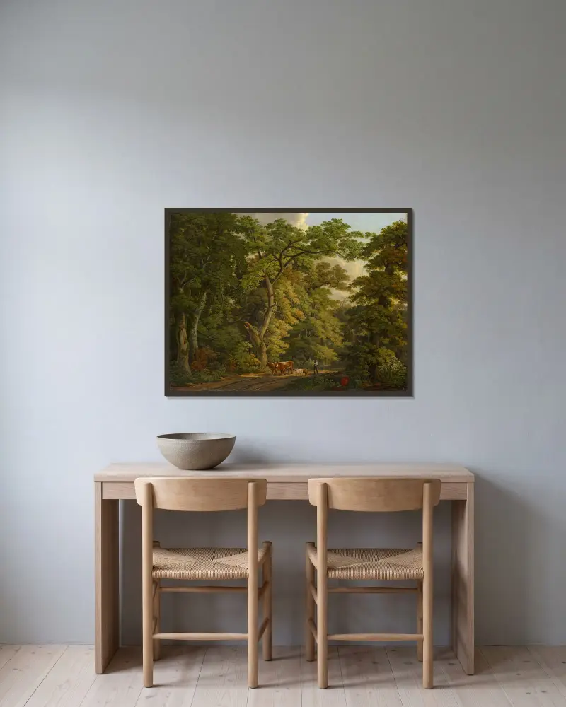 Bauer mit Vieh im Hard bei Basel von Peter Birmann gerahmt an einer Wand