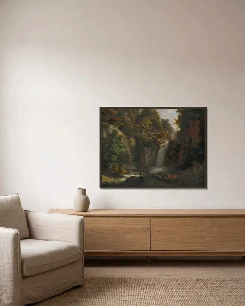 The Giessen near Zeglingen with Two Satyrs Playing the Panflute av Peter Birmann inramad på en vägg