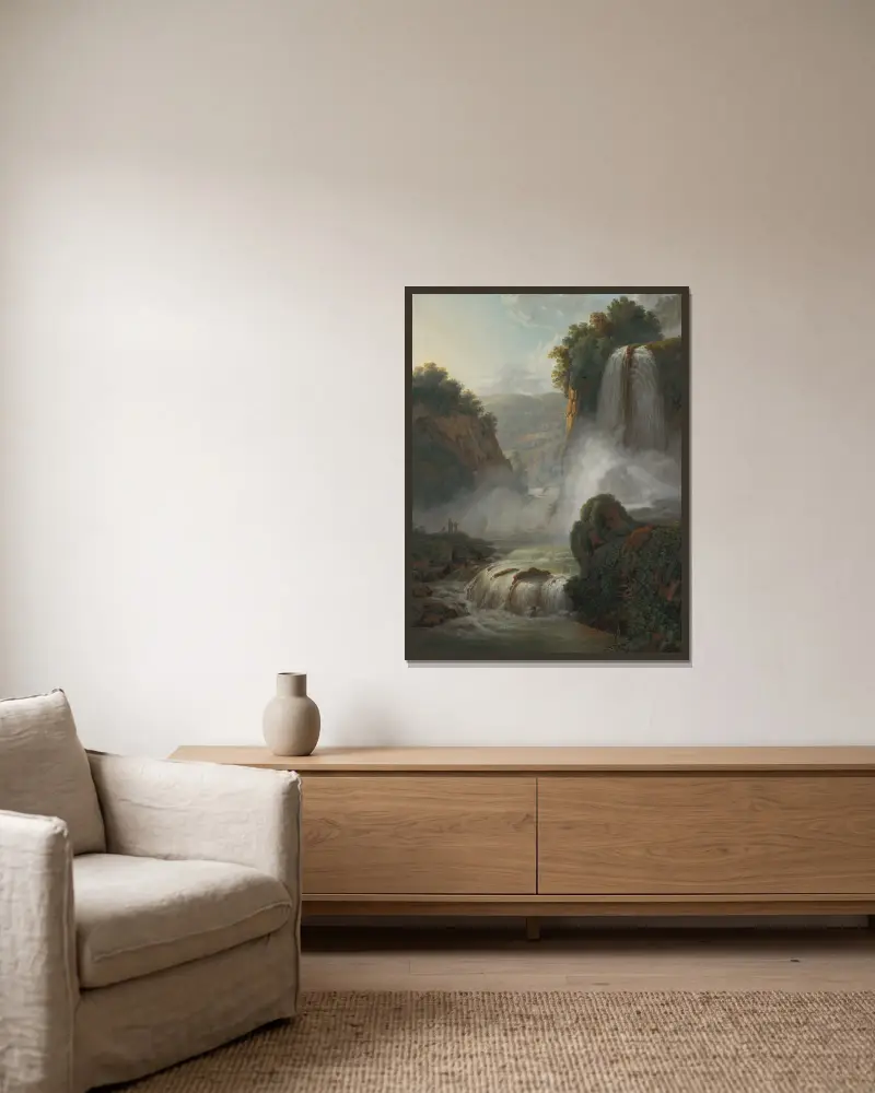 Wasserfall bei Tivoli von Peter Birmann gerahmt an einer Wand