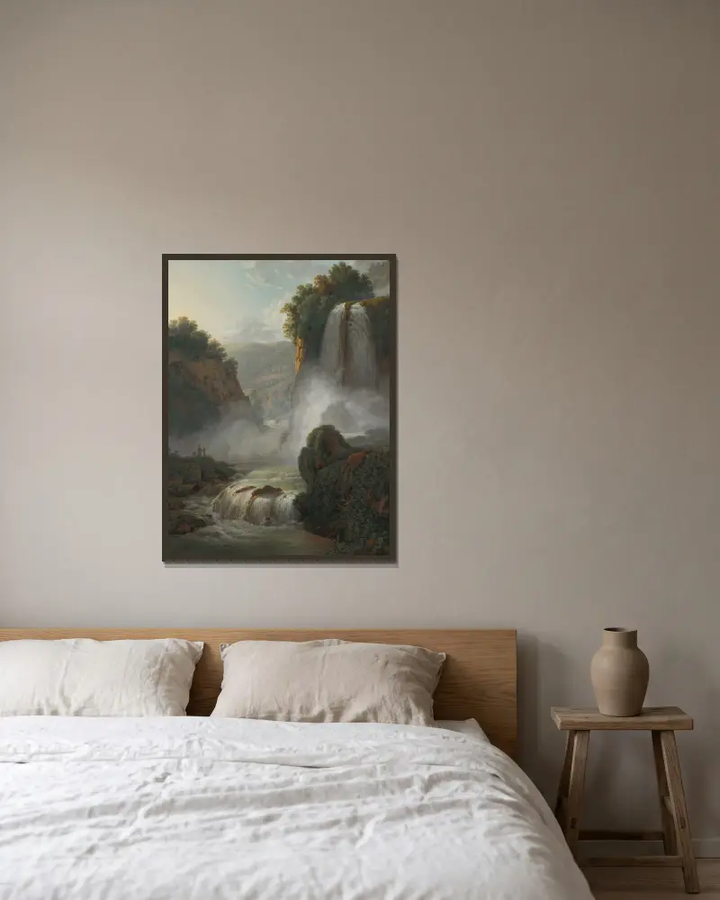 Wasserfall bei Tivoli von Peter Birmann gerahmt an einer Wand