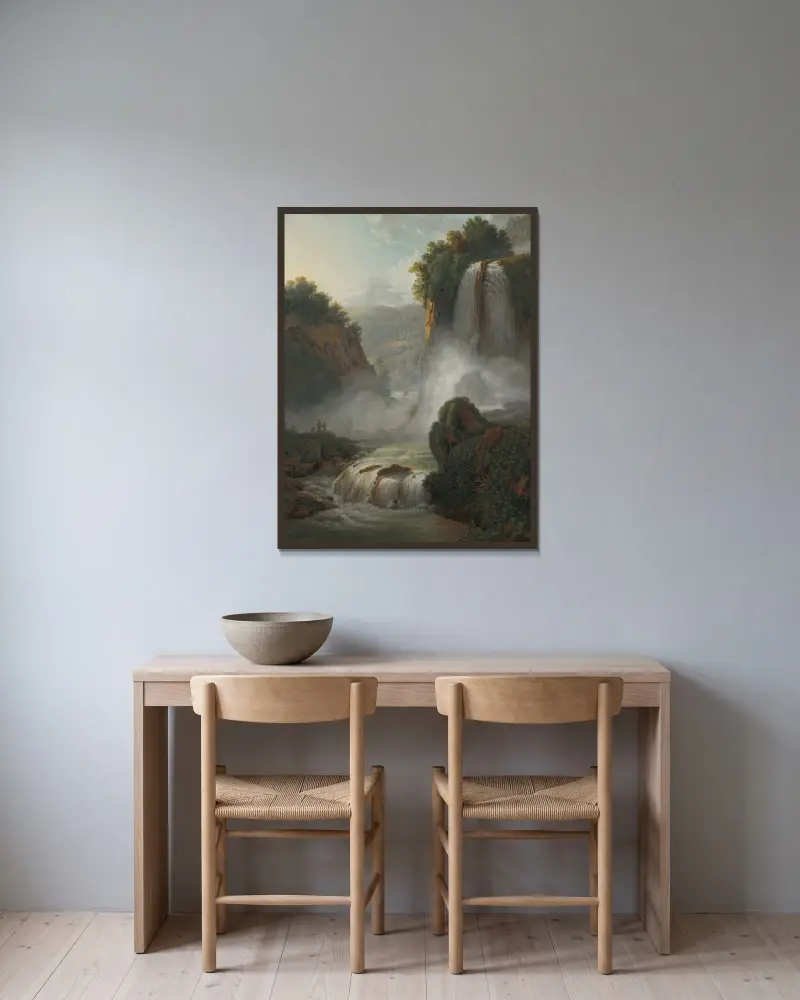 Wasserfall bei Tivoli von Peter Birmann gerahmt an einer Wand