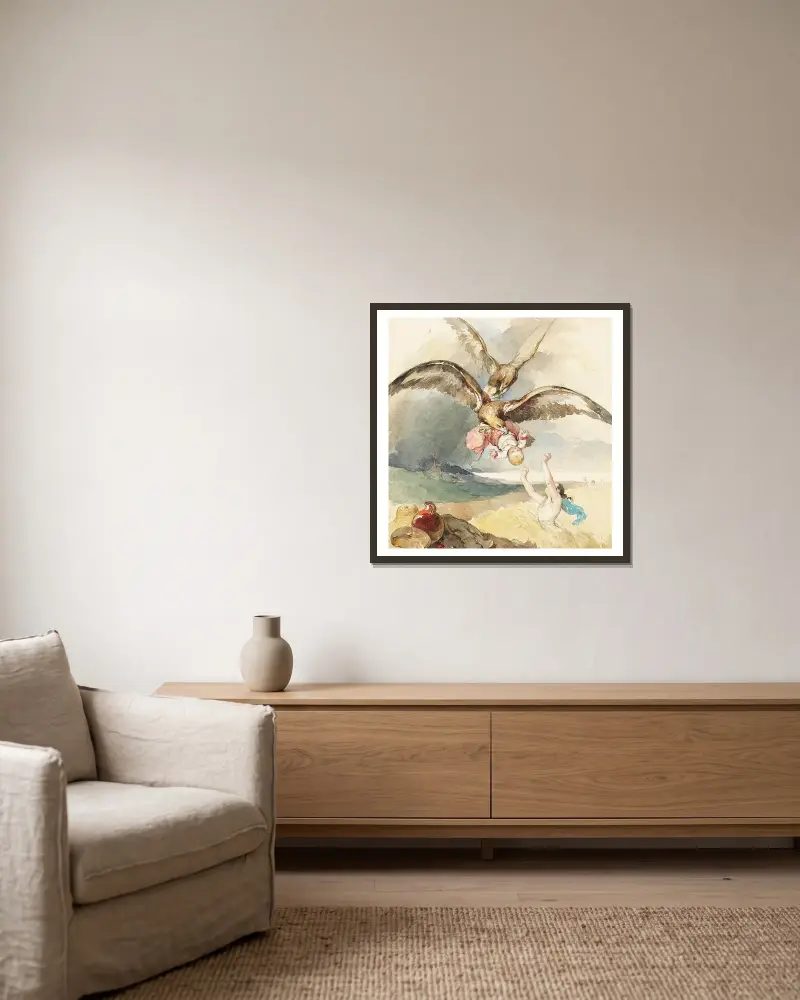 Eine Entführung von Peter Fendi gerahmt an einer Wand