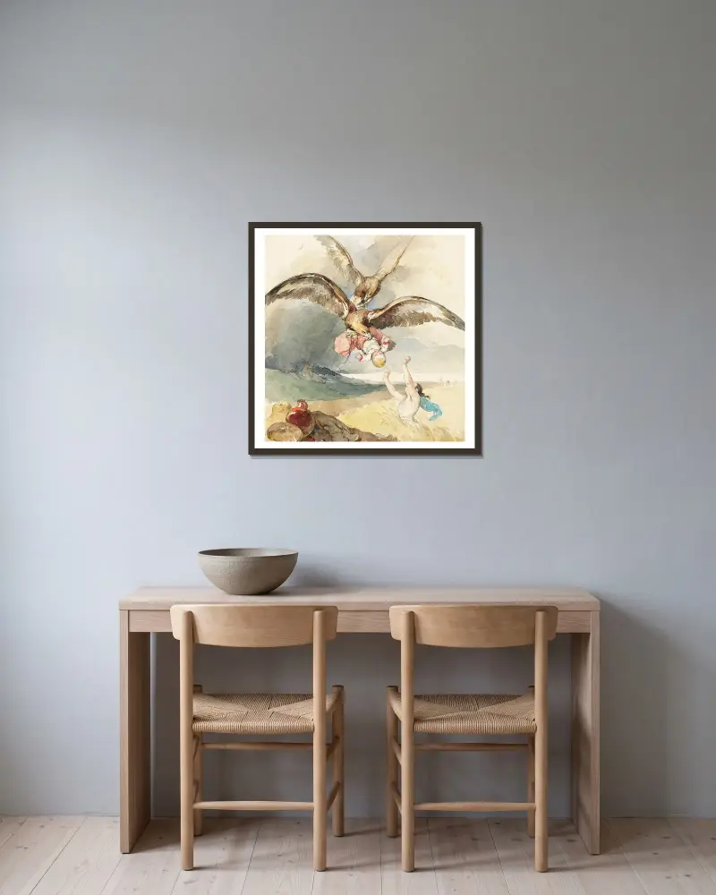 Eine Entführung von Peter Fendi gerahmt an einer Wand