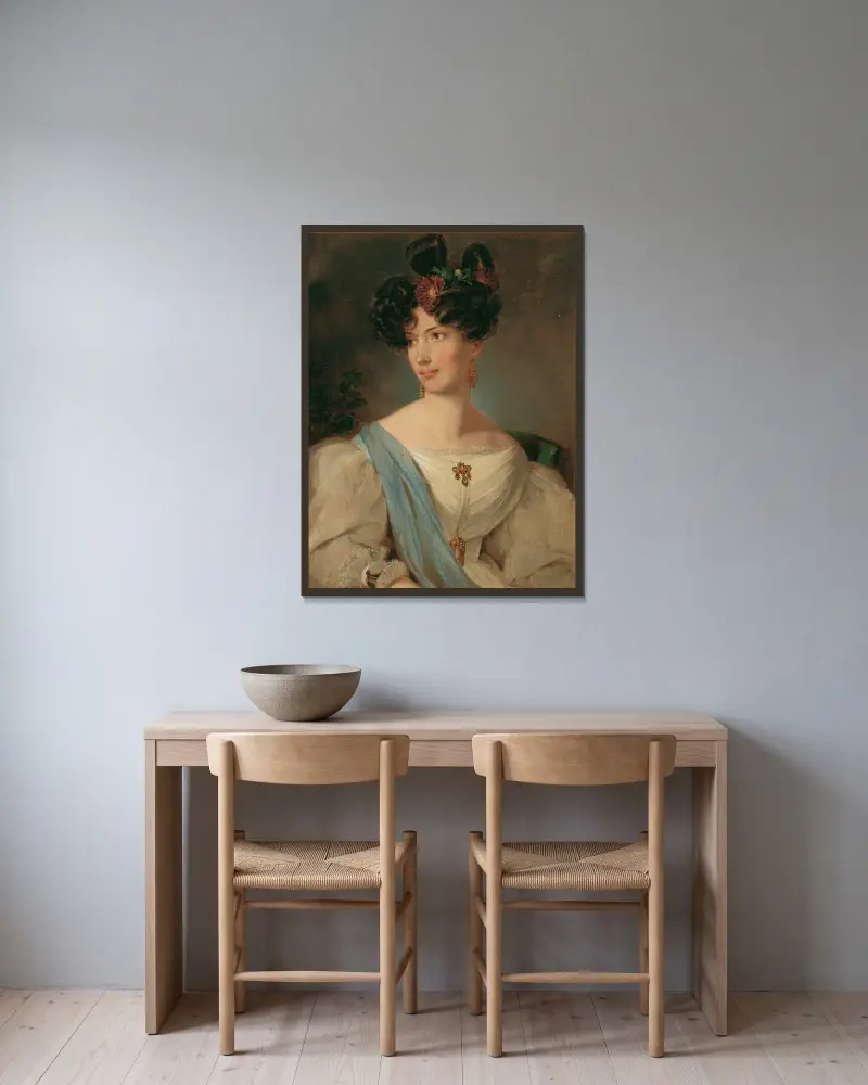 Damenporträt von Peter Fendi gerahmt an einer Wand