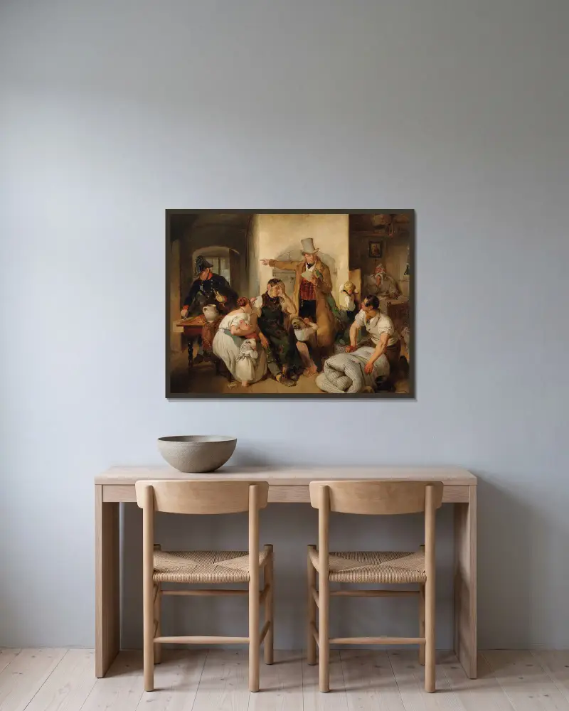 Die Pfändung von Peter Fendi gerahmt an einer Wand