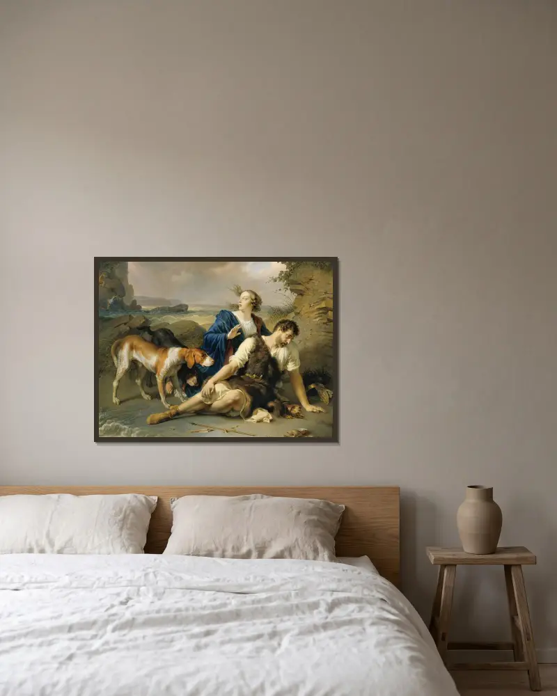 Arindal och Daura av Johann Peter Krafft inramad på en vägg