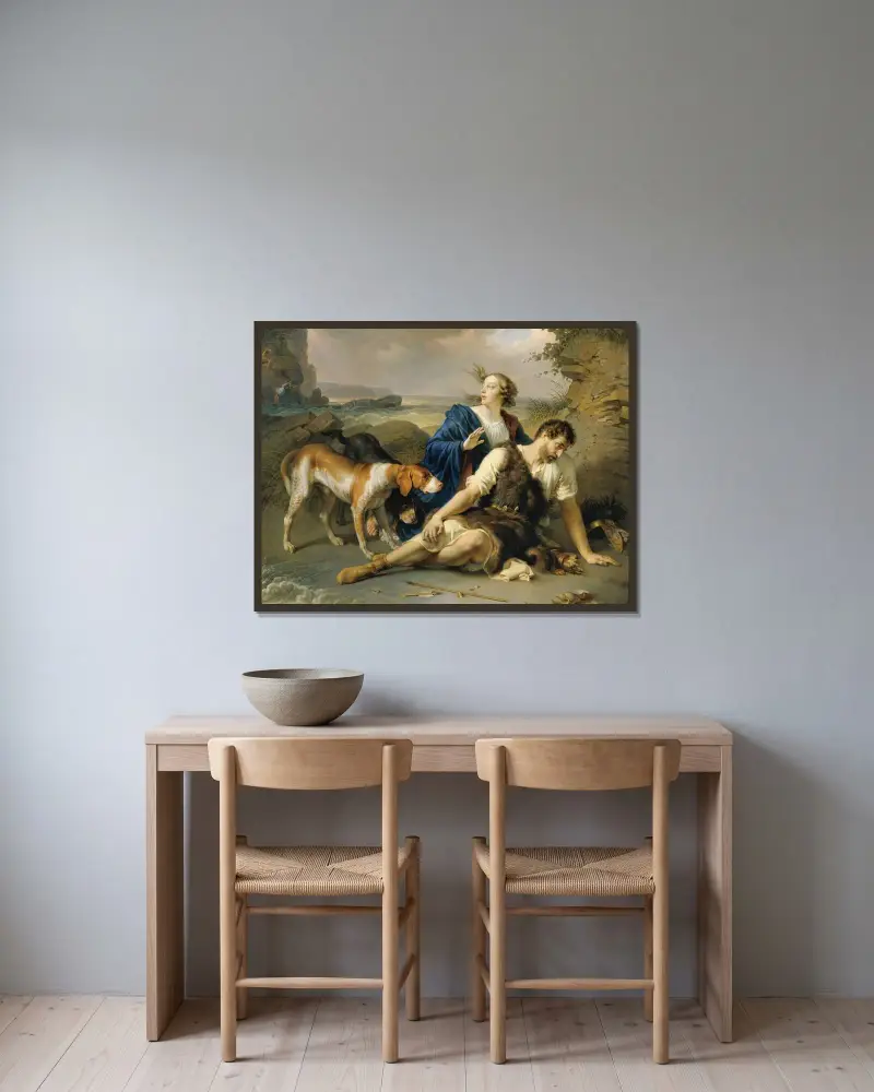 Arindal och Daura av Johann Peter Krafft inramad på en vägg