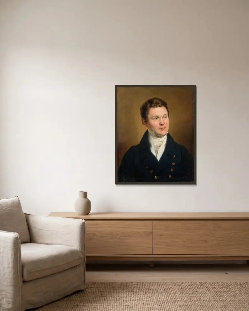 Porträtt av en ung man av Johann Peter Krafft inramad på en vägg