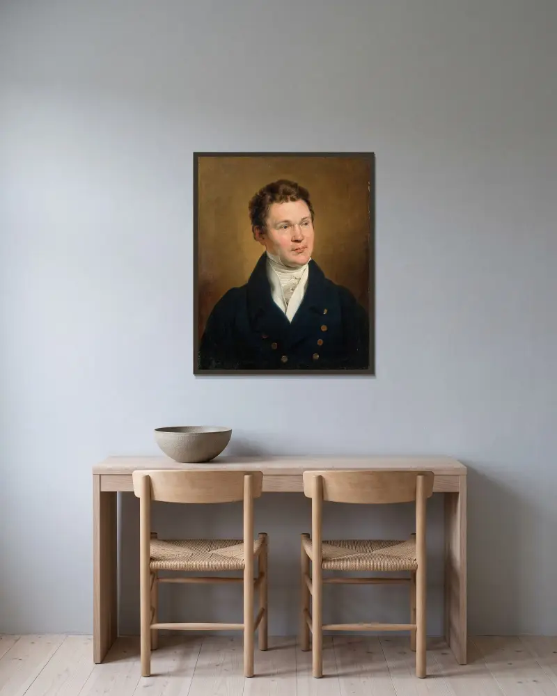 Porträtt av en ung man av Johann Peter Krafft inramad på en vägg