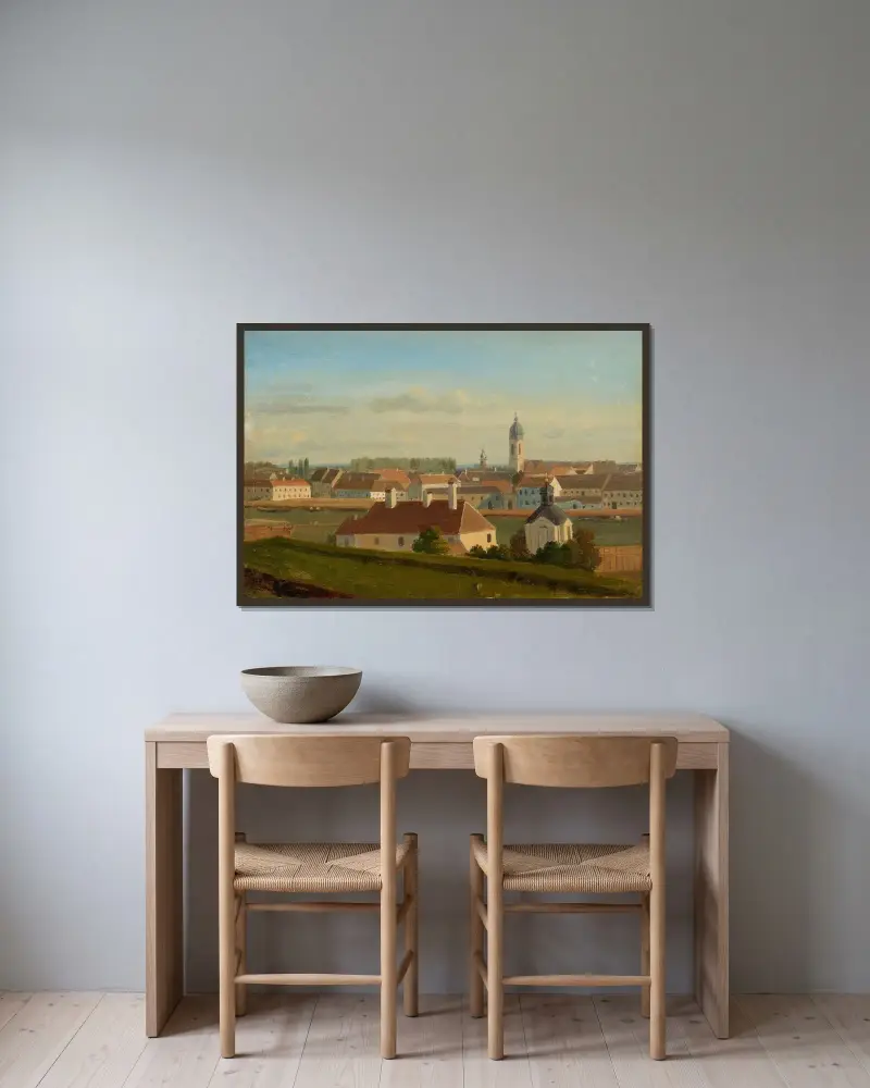 Utsikt över Donaukanalen mot Leopoldstadt av Johann Peter Krafft inramad på en vägg