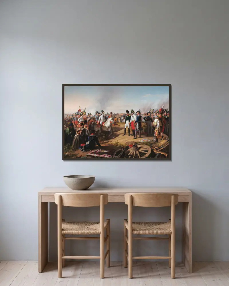 Declaration of victory after the Battle of Leipzig on 18 October 1813 av Johann Peter Krafft inramad på en vägg