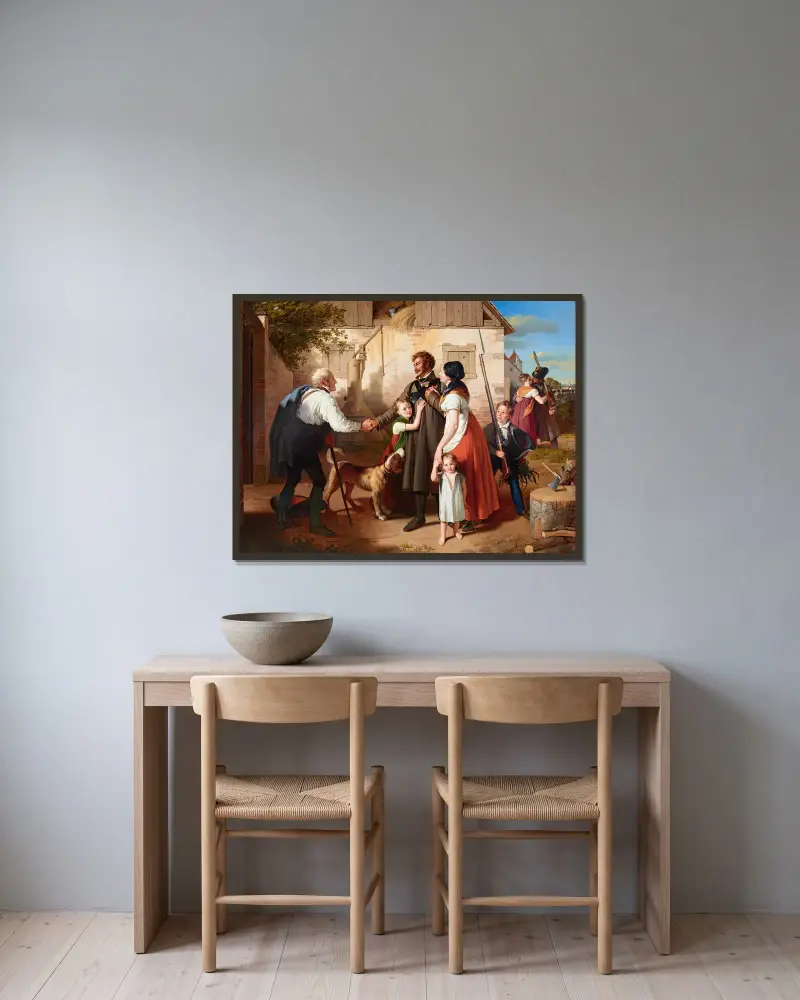 Die Heimkehr des Landwehrmannes, 1820 – nr 1 av Johann Peter Krafft inramad på en vägg