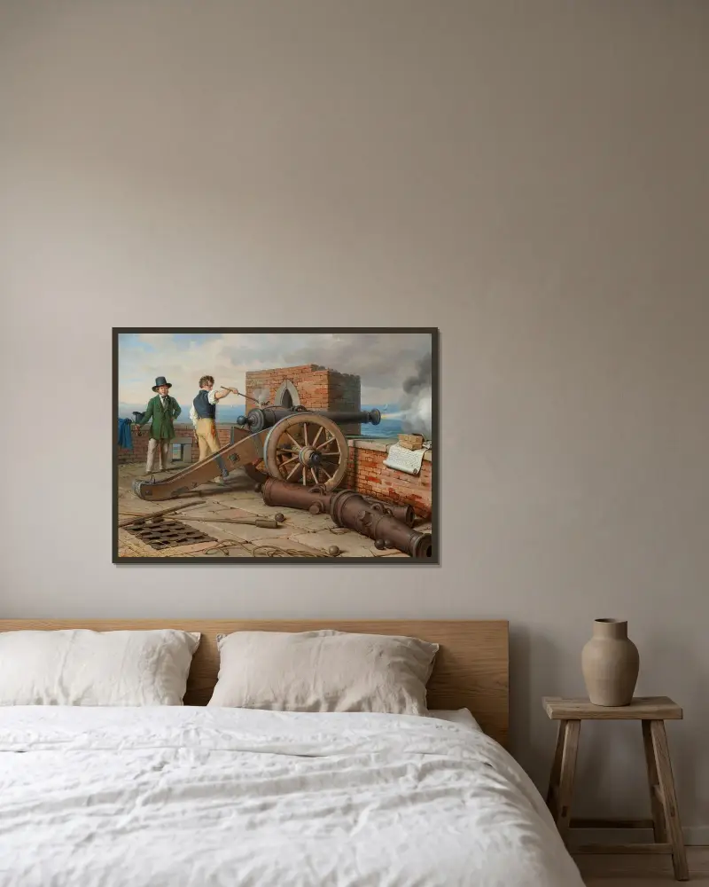 Künstlerfreunde lösen einen Kanonenschuss auf der Festung Michele bei Ostia (Ferdinand Jagemann und Peter Krafft) av Johann Peter Krafft inramad på en vägg