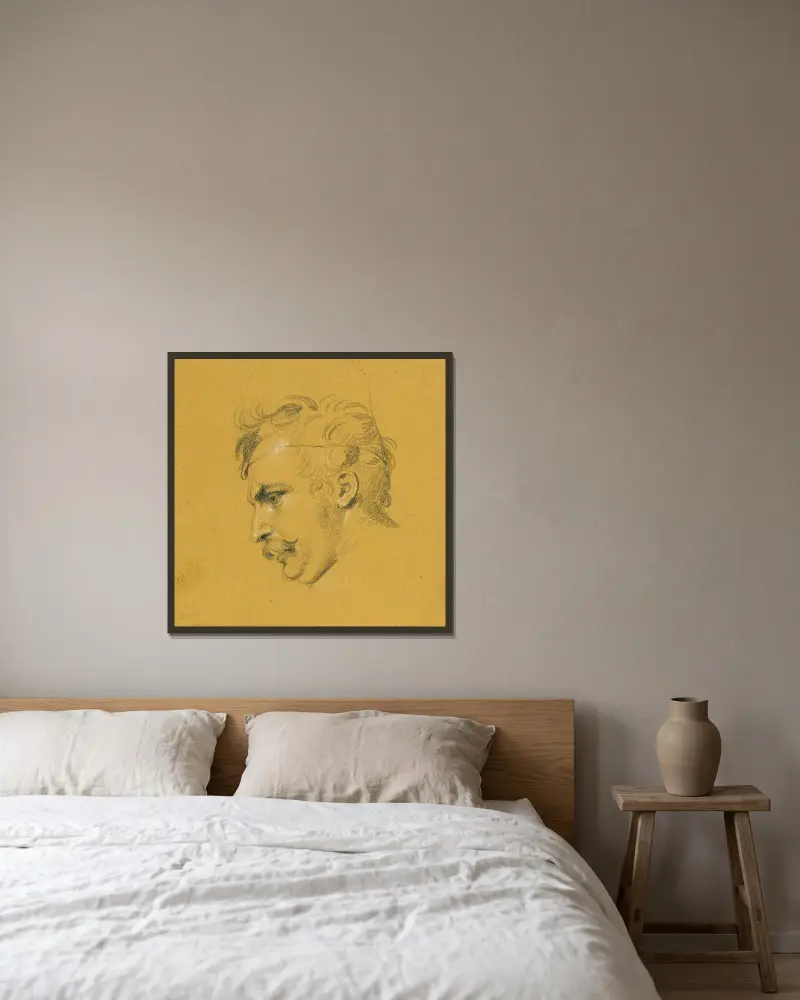 Porträtstudie zum ‘Ausfall Nikolaus Zrinys vor der Festung Szigeth’ av Johann Peter Krafft inramad på en vägg