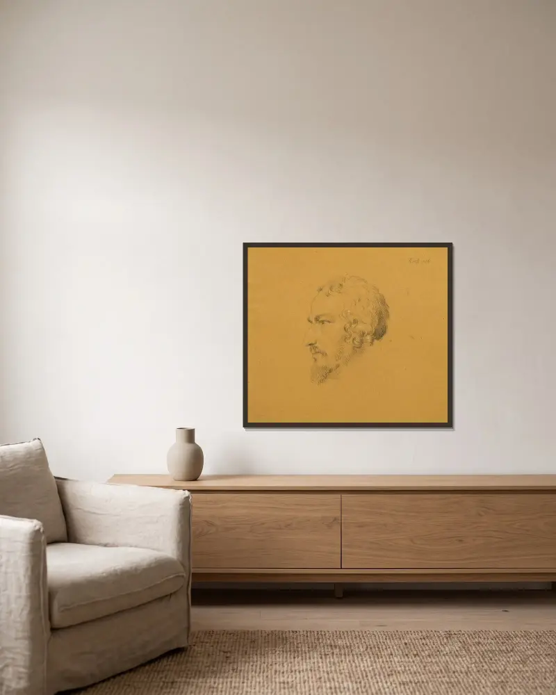 Studie eines bärtigen Mannes von Johann Peter Krafft gerahmt an einer Wand