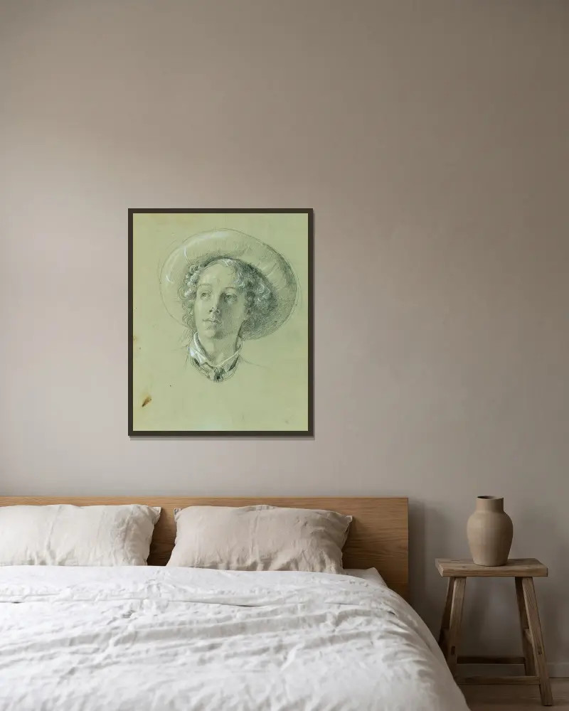 Studie till 'Hermann och Dorothea i vingården' av Johann Peter Krafft inramad på en vägg