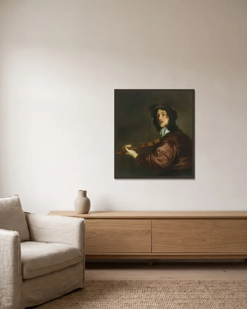 Ein Mann, der Violine spielt von Sir Peter Lely gerahmt an einer Wand