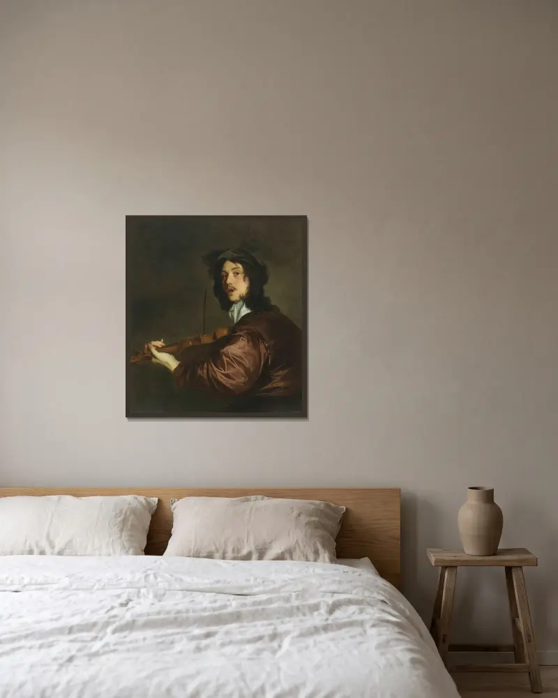 Ein Mann, der Violine spielt von Sir Peter Lely gerahmt an einer Wand