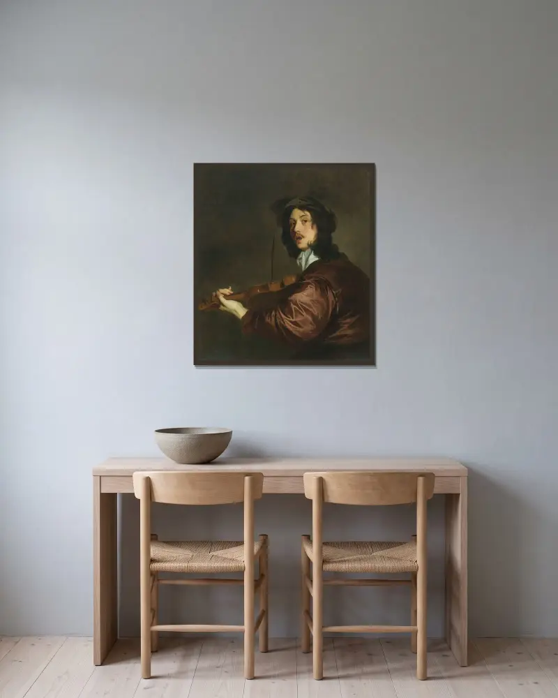 Ein Mann, der Violine spielt von Sir Peter Lely gerahmt an einer Wand