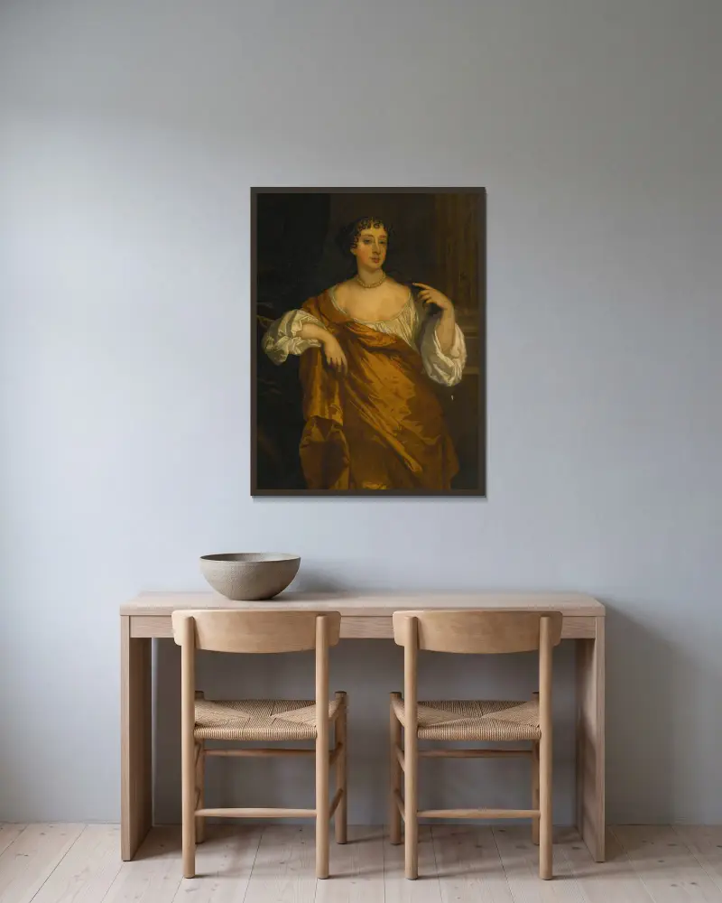 Porträtt av Barbara Villiers av Sir Peter Lely inramad på en vägg