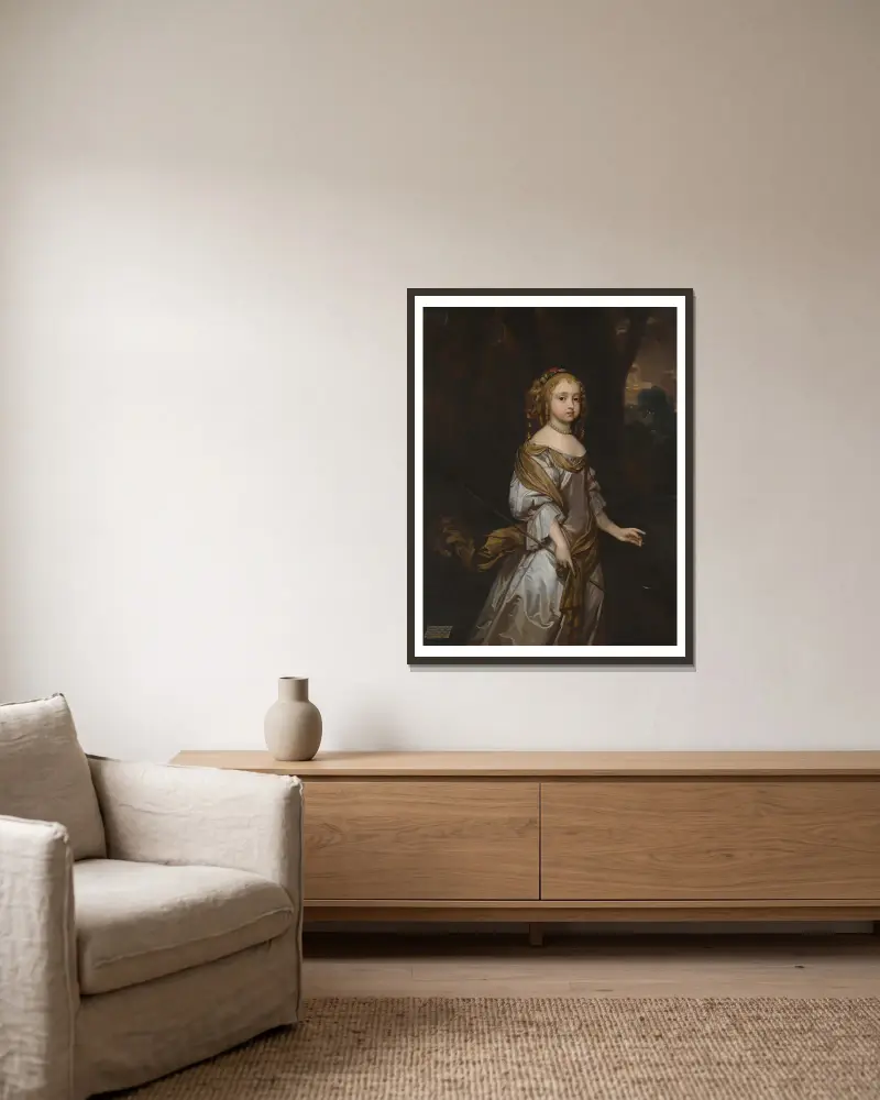 Portrait Of Lady Elizabeth Seymour (D.1697) When A Child av Sir Peter Lely inramad på en vägg