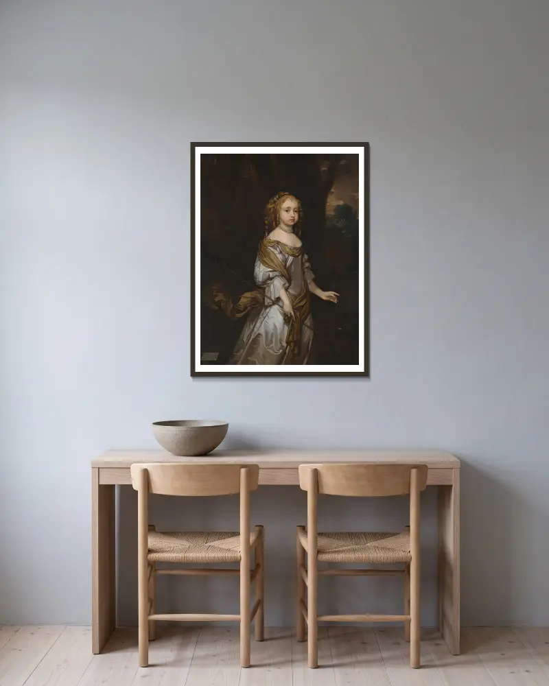 Portrait Of Lady Elizabeth Seymour (D.1697) When A Child av Sir Peter Lely inramad på en vägg