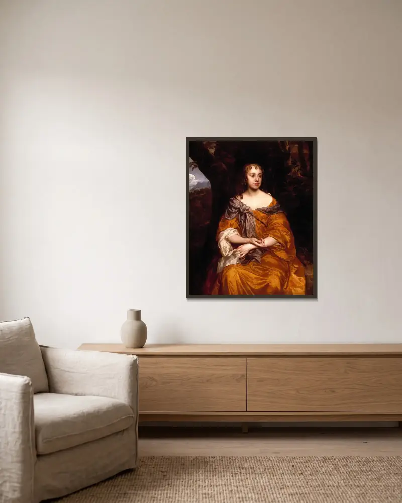 Porträt von Miss Wharton von Sir Peter Lely gerahmt an einer Wand