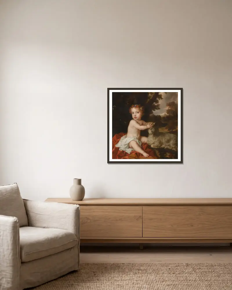 Portrait Of Princess Isabella (1676-1680) Daughter Of King James II And Mary Of Modena av Sir Peter Lely inramad på en vägg