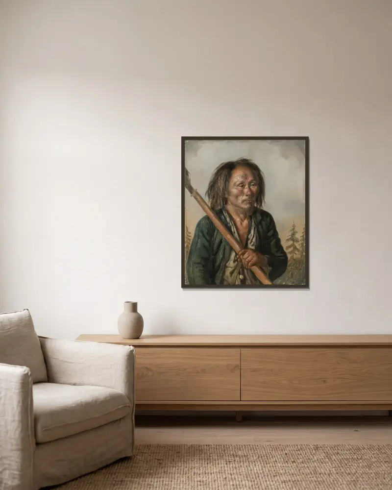 Portrait of a Tungu Man av Carl Peter Mazer inramad på en vägg