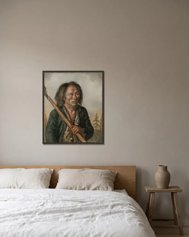 Portrait of a Tungu Man av Carl Peter Mazer inramad på en vägg
